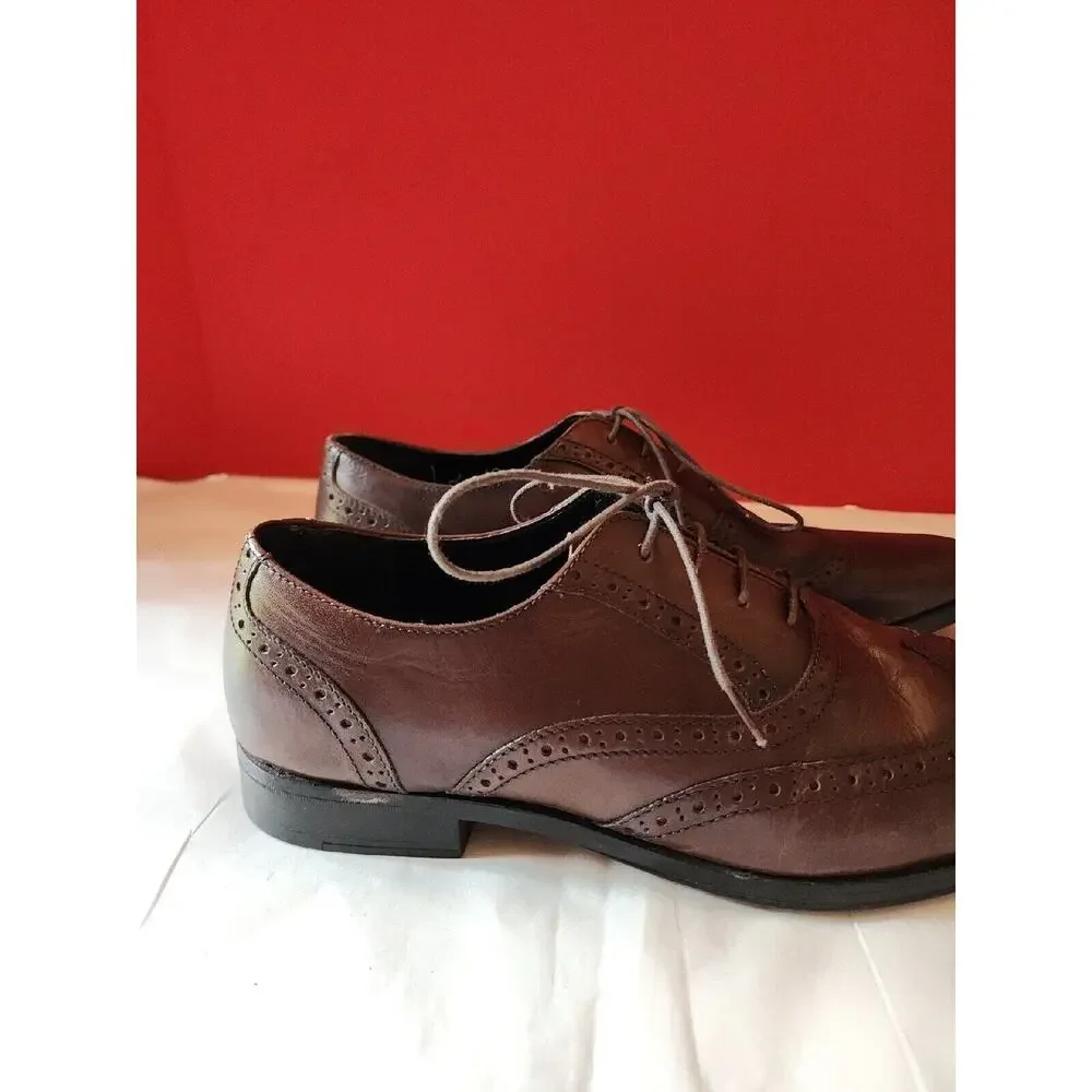 Asos Mens Brown Leather Lace Up Wing Tip Oxford Dress Shoes Size 9